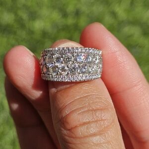 Silver-Tone Pave Crystal Wide Band Ring - Sparkling Clear